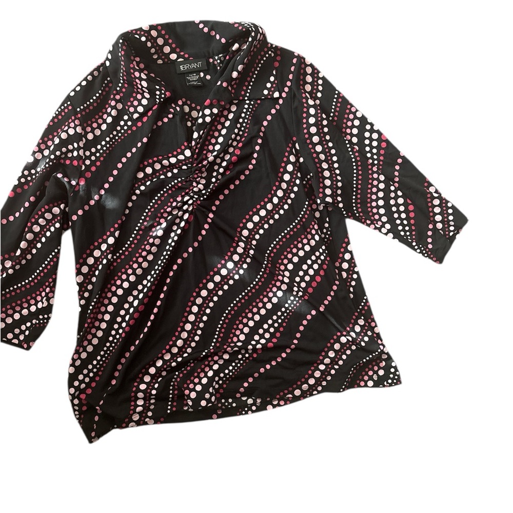 Lane Bryant Black Blouse with Pink Polka Dots